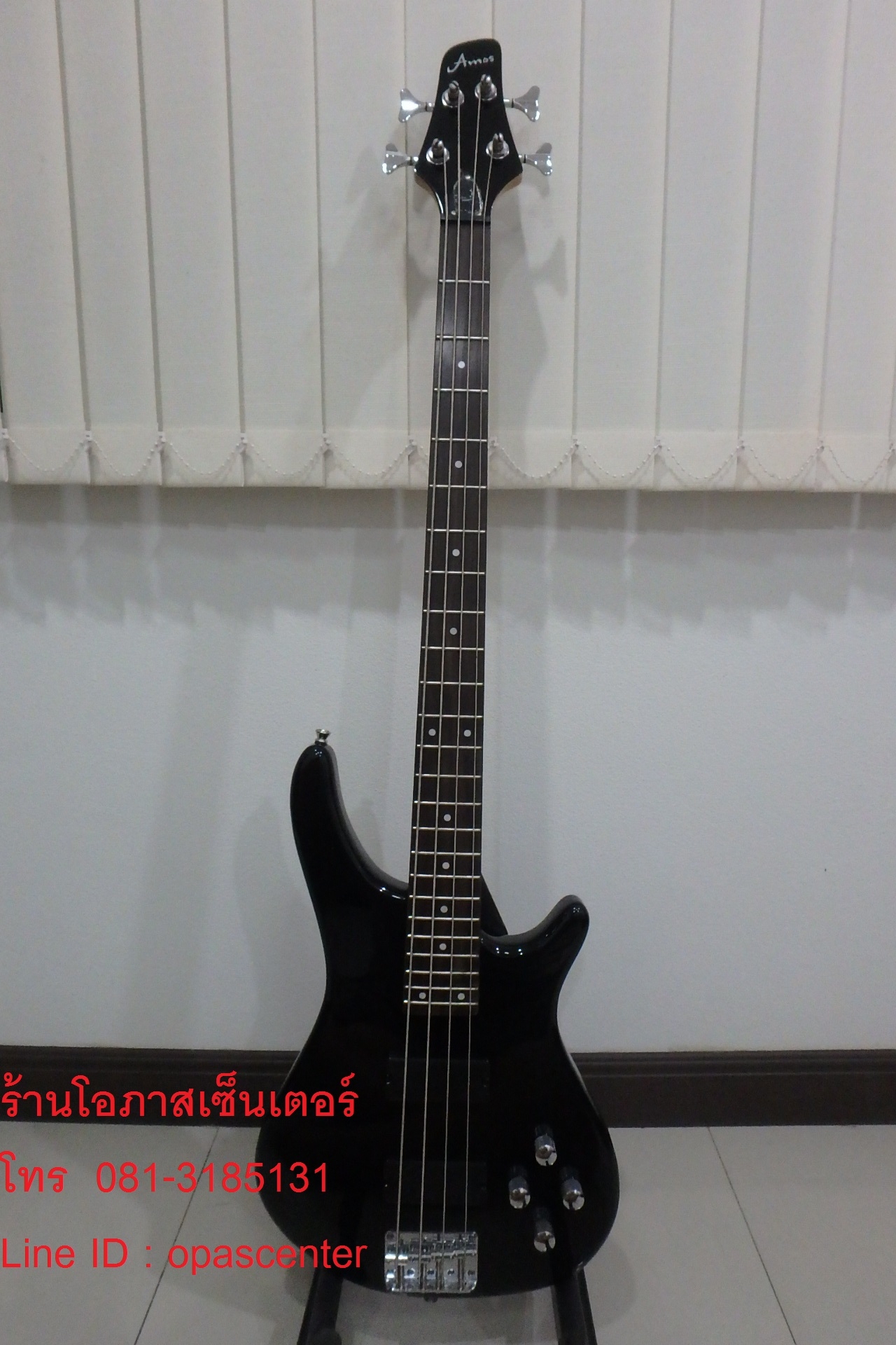 เบสไฟฟ้า 4 สาย ยี่ห้อ Amos สีดำ ของใหม่ ทรง Ibanez ขายถูก