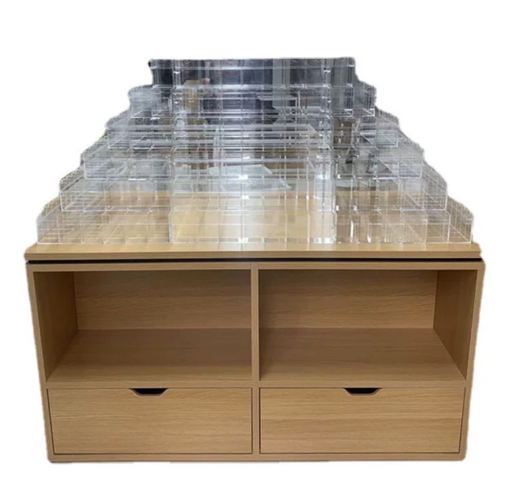 ชั้นวางเครื่องเขียน 10 ชั้น!! ขนาดใหญ่ ความสูง 134 cm. ชั้นไม้+พร้อมกล่องอะคริลิค คอนโดปากกา กล่องเก็บเครื่องเขียน มินิมอล