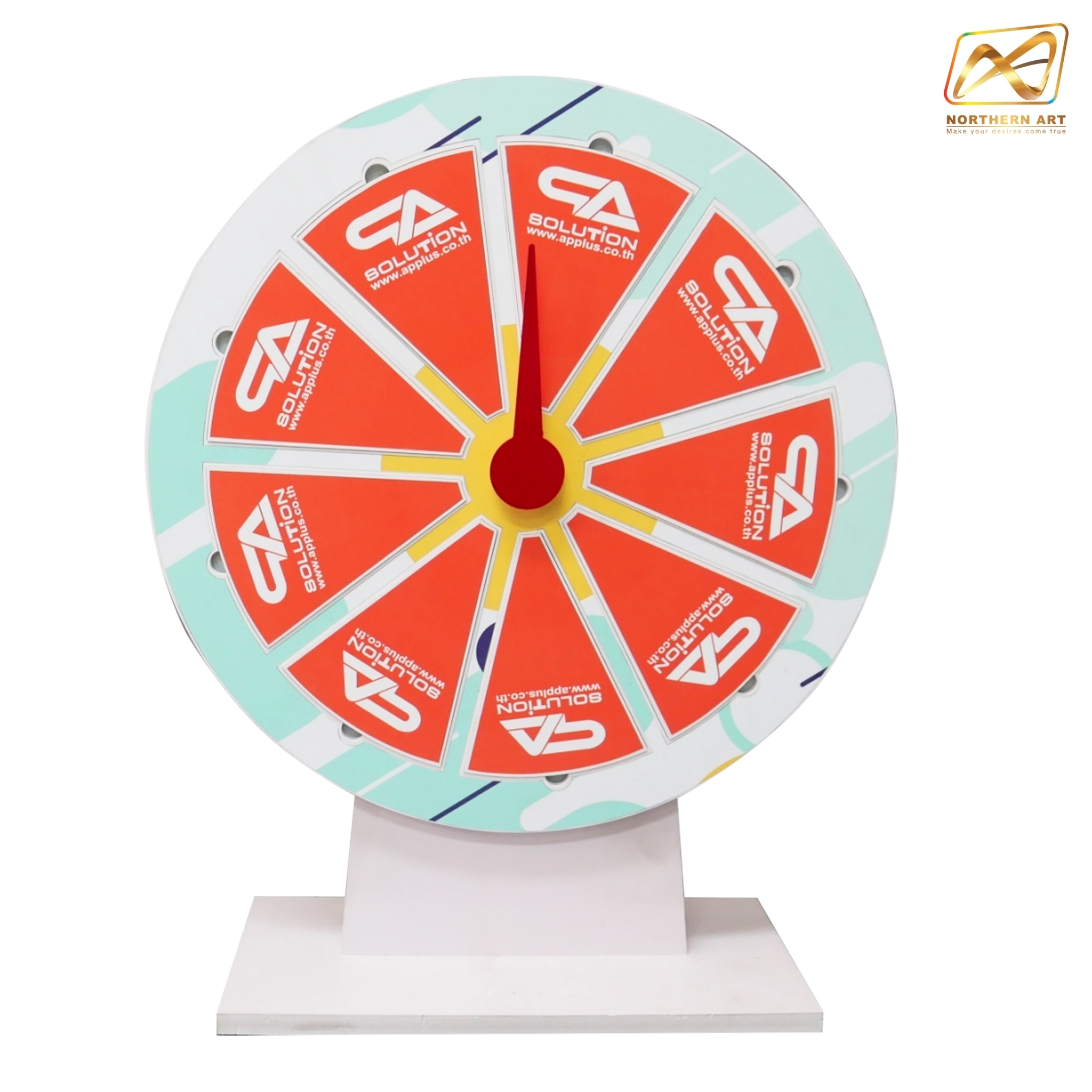 เกมส์วงล้อแม่เหล็กตั้งโต๊ะ ขนาดวงล้อ 50 ซม. สูง 61 ซม. วัสดุพลาสวูดสีขาว หนา 8-15 มม. ถอดประกอบได้