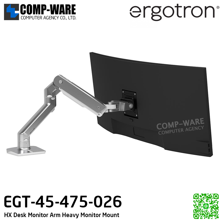 Ergotron HX Desk Monitor Arm (polished aluminum) Heavy Monitor Mount EGT-45-475-026 (10Y Warranty)