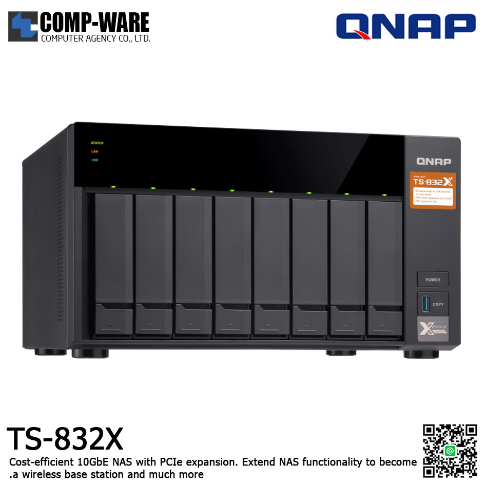 QNAP NAS (8-Bay) TS-832X (2GB RAM up to 16GB) Annapurna Labs Alpine AL-324 1.7GHz Quad Core , No HDD