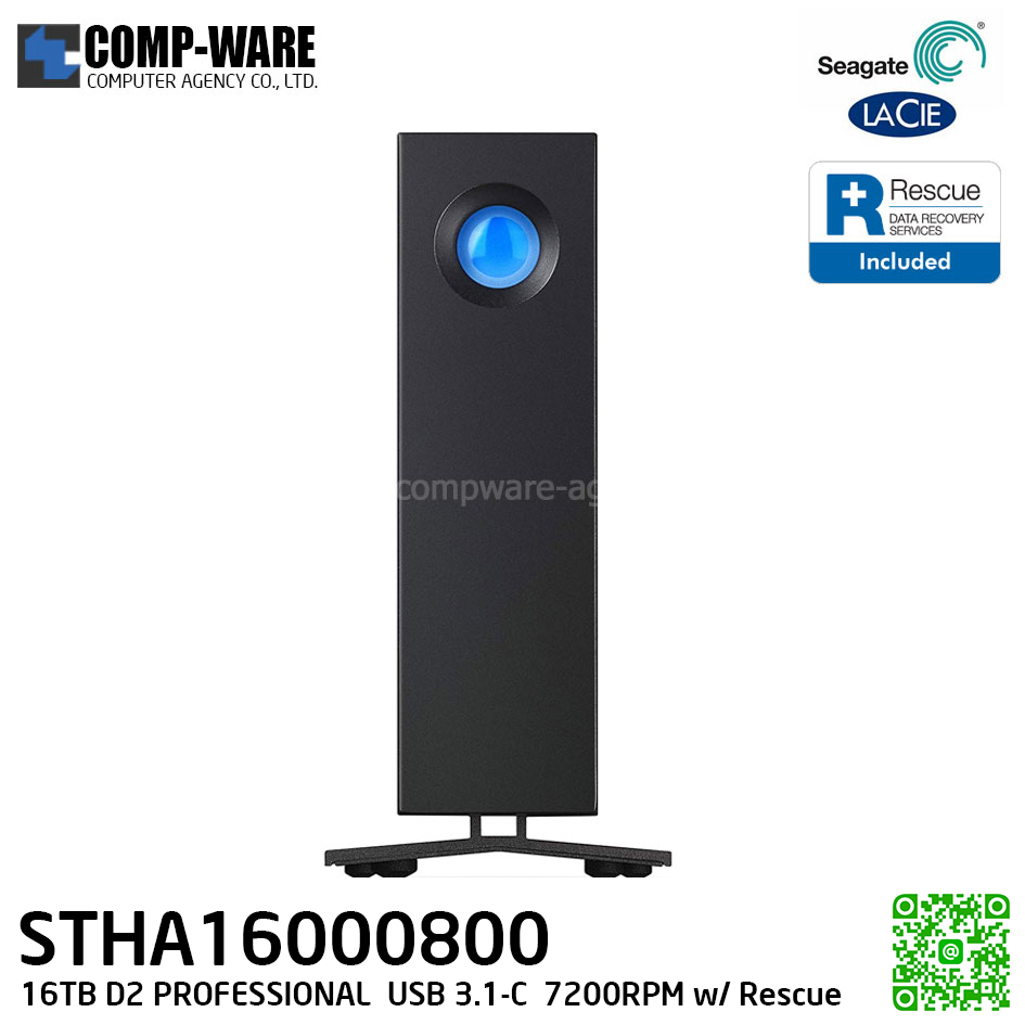 LaCie d2 Professional 16TB USB 3.1 Type-C External Hard Drive with Rescue Data Recovery Services - STHA16000800