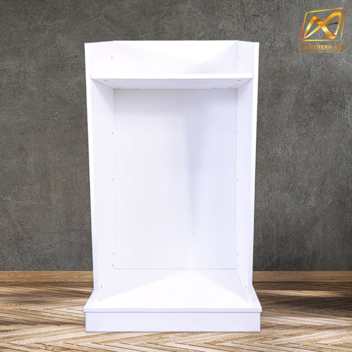 เช่าโพเดียมไม้ แท่นบรรยาย สีขาว ทรงโมเดิร์น ขนาด 60x36x109 cm.