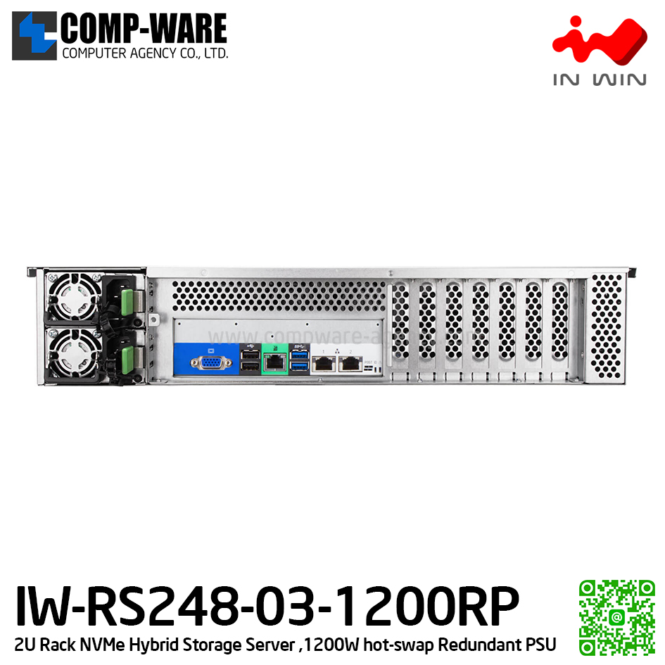IN-WIN IW-RS248-03-1200RP 2U NVMe Hybrid Storage Server (supported 2.5 inch 7mm only), 1200W hot-swap Redundant Power Supply (เคสเปล่า+พาวเวอร์ซัพพลาย) รับประกัน 3ปี
