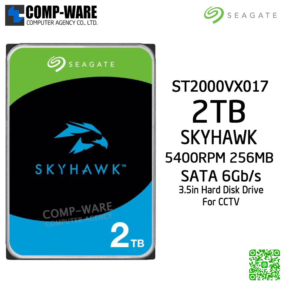 Seagate 2TB SkyHawk Surveillance SATA 6Gb/s 5400RPM 256MB Cache 3.5-Inch Internal Drive ST2000VX017 - 3Y Warranty