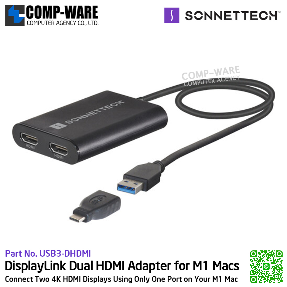 Sonnet DisplayLink Dual HDMI Adapter for M1 Macs [USB3-DHDMI] รับประกัน 1 ปี