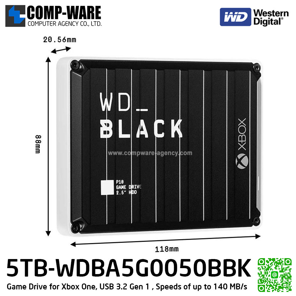 WD Black P10 Game Drive for Xbox One, 5TB, USB 3.2 Gen 1, 2.5inch , Speeds of up to 140 MB/s ( WDBA5G0050BBK-WESN )