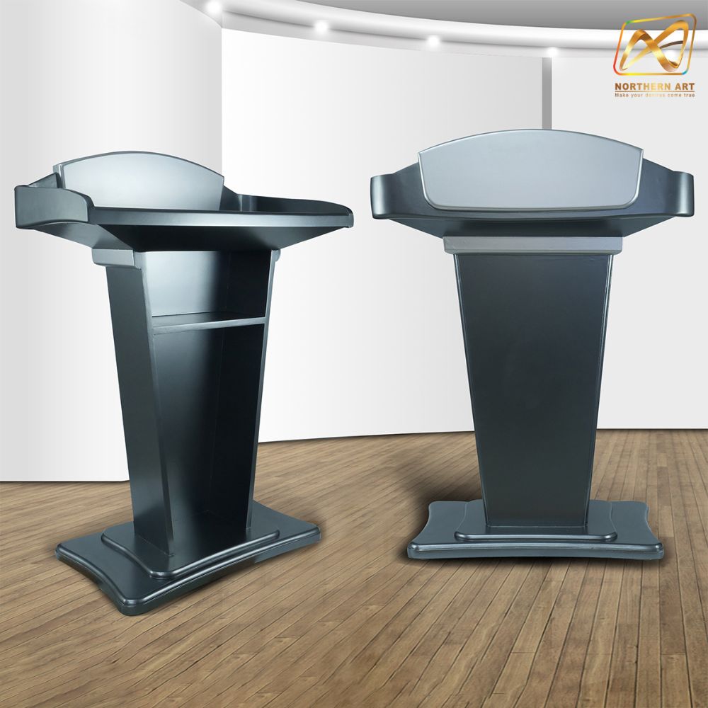 โพเดียมไม้สีเทามุก รุ่น PD-07 ขนาดTOP 90 x 46 ซม.สูง 120 ซม. พร้อมชั้นวางของ(สินค้าตัวโชว์)