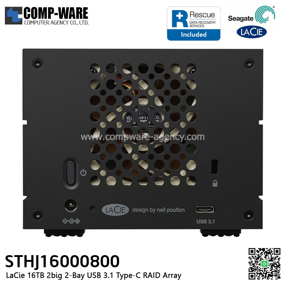 Seagate LaCie 2BIG RAID 16TB 2-Bay USB 3.1 Gen2 Type-C RAID Array With Rescue Data Recovery Service - STHJ16000800