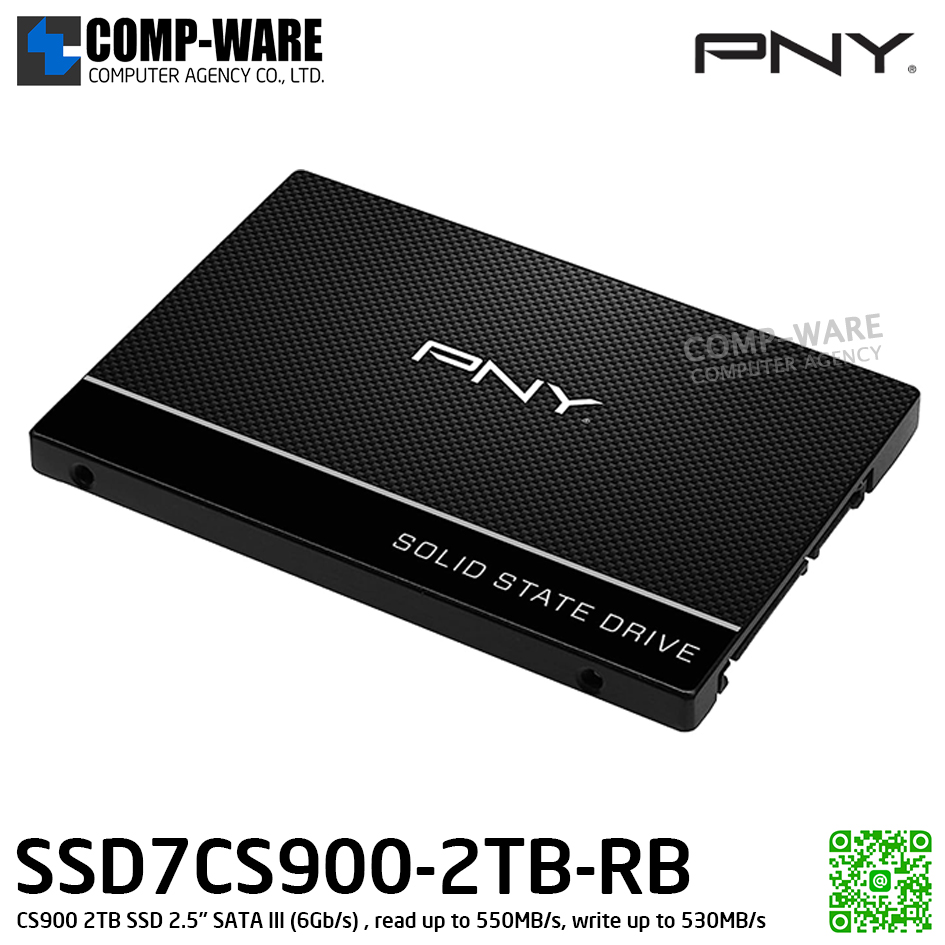 PNY CS900 2TB SSD 2.5" SATA III (6Gb/s) , read up to 550MB/s, write up to 530MB/s , SSD7CS900-2TB-RB / 3Y Warranty / Internal SSD