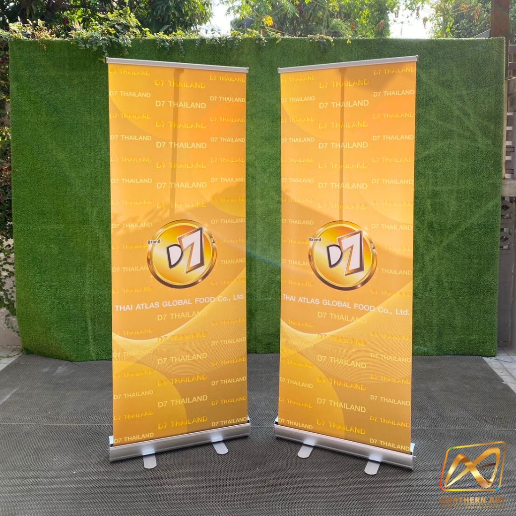 ROLL UP GRADE A โรลอัพ ขนาด 60x160 ซม. โครงสร้างอะลูมิเนียมทั้งชุด แข็งแรง ทนทาน ม้วนเก็บได้ พกพาสะดวก