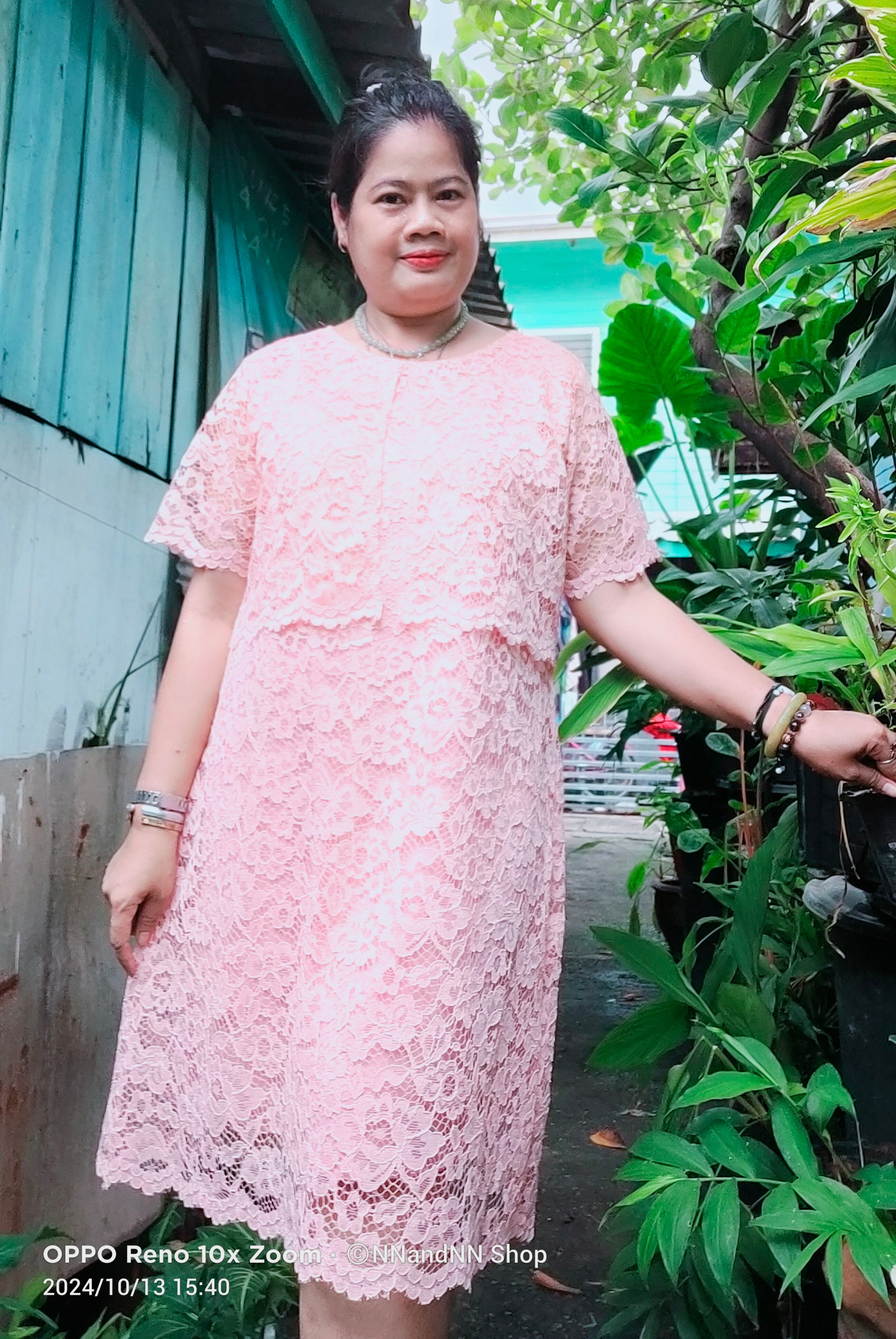 NNandNN Shop 2 0034 เดรสลูกไม้ คอกลม แขนกระบอก พื้น หลายสี 46