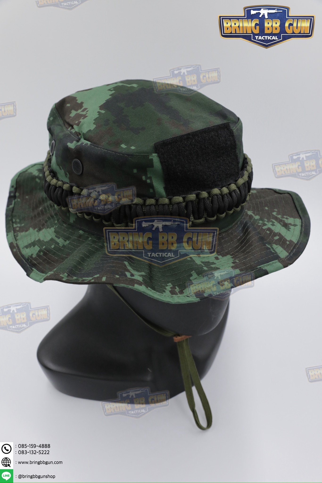 หมวกปีกสั้น ถักเชือกพาราคอร์ด ลายพรางทบ. มีตีนตุ๊กแกติดอาร์มหน้าหมวก