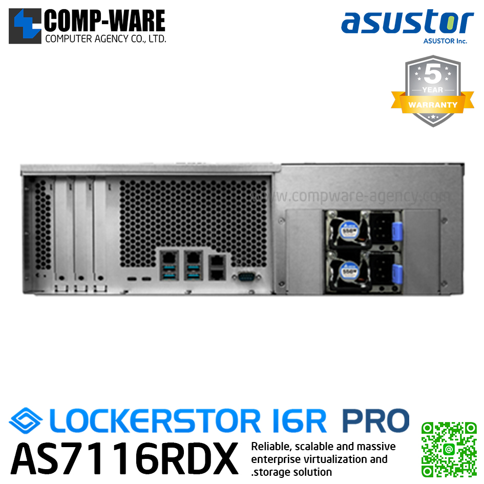 Asustor Lockerstor 16R Pro (16-Bay) AS7116RDX (8GB DDR4 ECC UDIMM RAM up to 128GB) Intel Xeon E-2224 3.4GHz Quad-Core , 5Years Warranty , No HDD