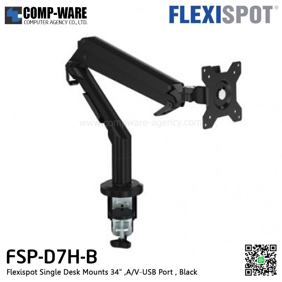 Flexispot FSP-D7H-B Single Desk Mounts 34" ,A/V-USB Port , Black