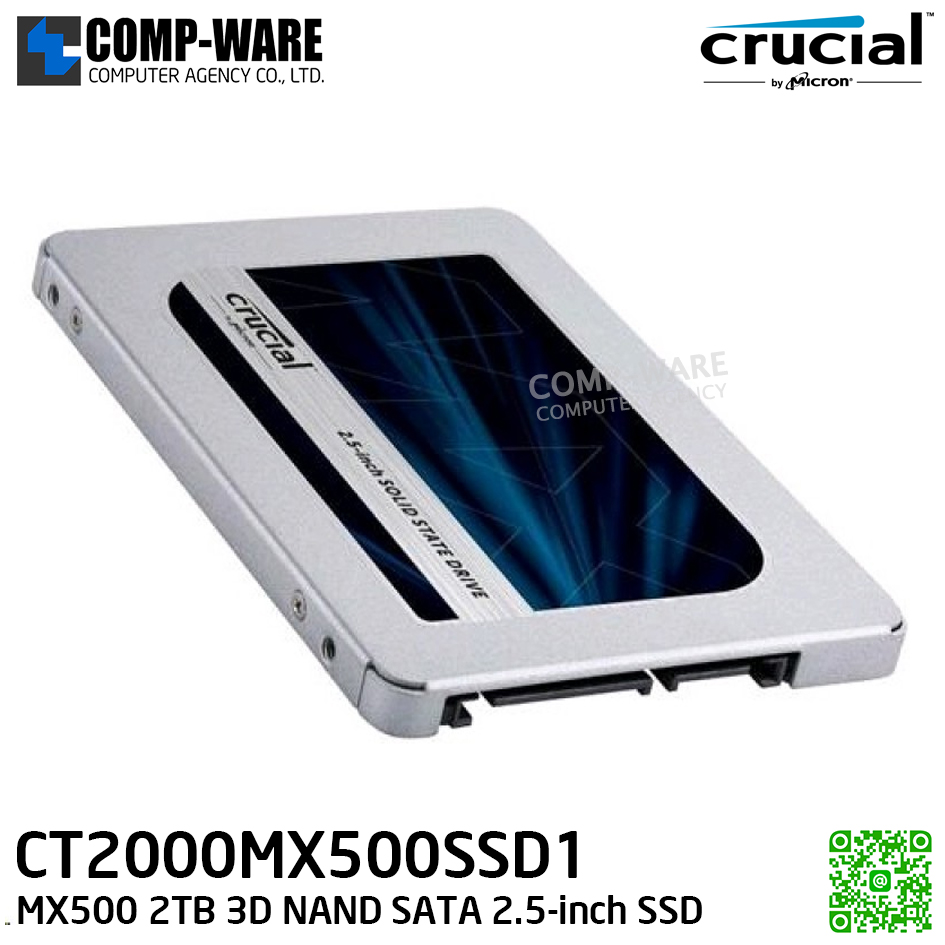 Crucial MX500 SSD 2TB 3D NAND SATA 2.5" (7mm) , Speed 560/510MB/s , CT2000MX500SSD1 , 5Y Warranty