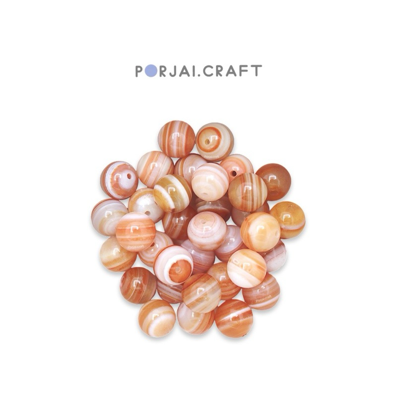 Orange Tibetan Agate Round Beads Heat-treated ลูกปัดอาเกต