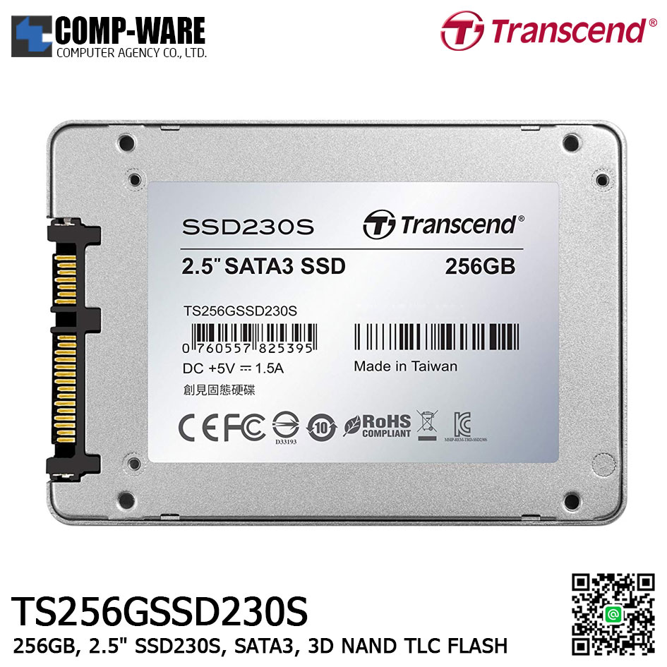 Transcend SSD230S 256GB SSD 2.5" SATA3, 3D NAND TLC TS256GSSD230S - 5Y Warranty