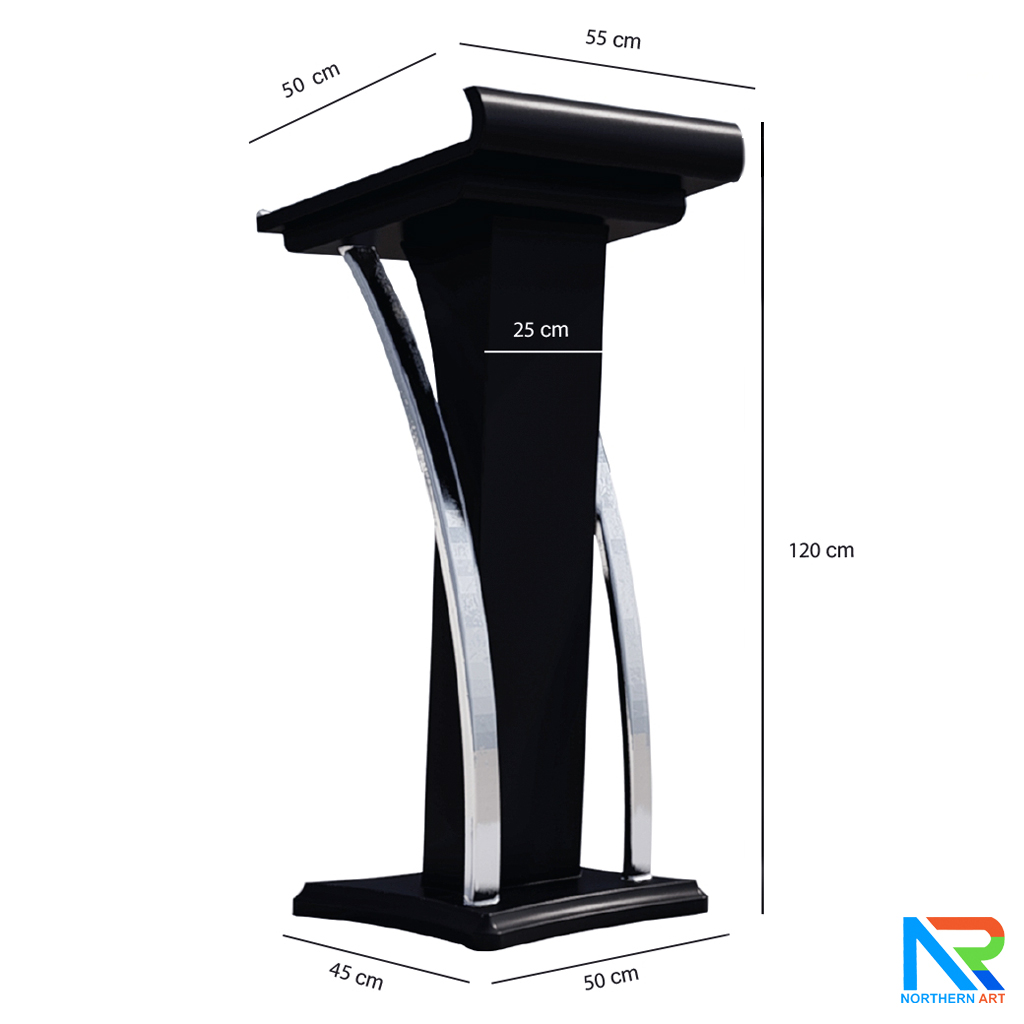 โพเดียมไม้ สีดำ ตกแต่งสแตนเลสเกรด304 ขนาด (W) 55 x (L) 50 x (H) 120 cm.