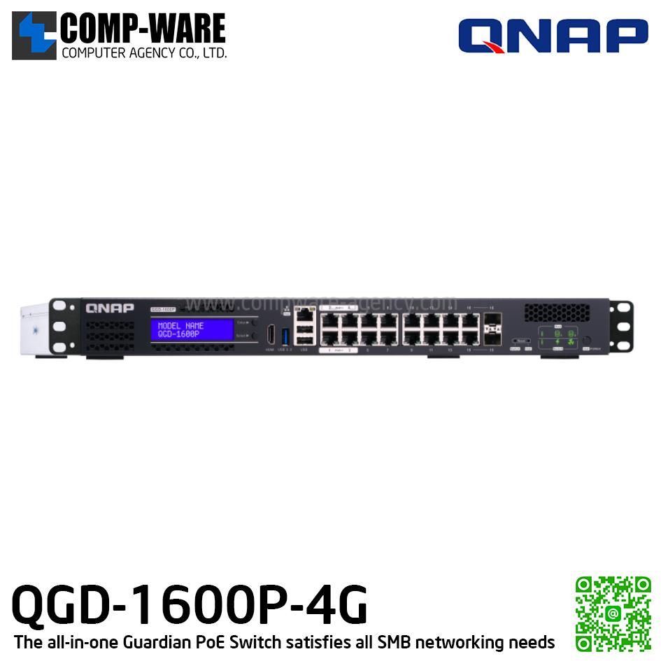 QNAP QGD-1600P-4G all-in-one Guardian PoE Switch satisfies all SMB networking / 2Year Warranty