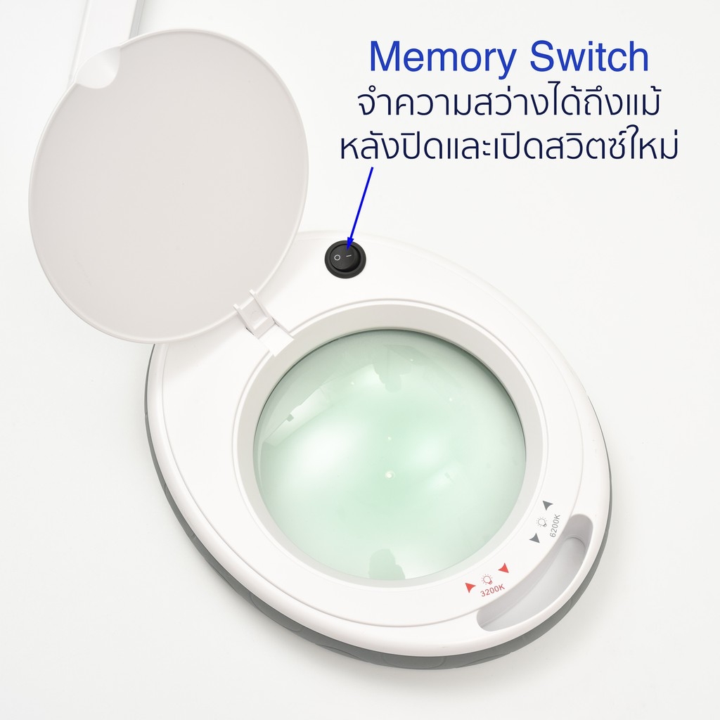 Cadik โคมไฟLEDสี warm และ daylight 800 ลูเมน ปรับความสว่างได้ แว่นขยาย 5D (2.25เท่า) เลนส์กระจก6นิ้ว แบบหนีบโต๊ะ รุ่น SM-6014-8