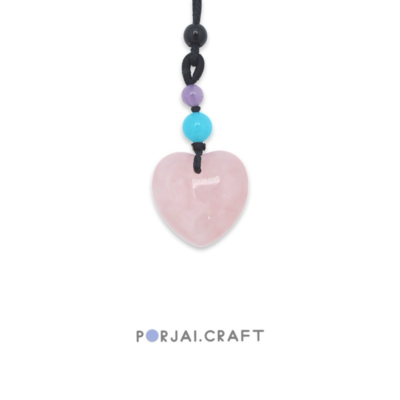 Rose Quartz Heart Necklace สร้อยคอโรสควอตซ์ 25mm