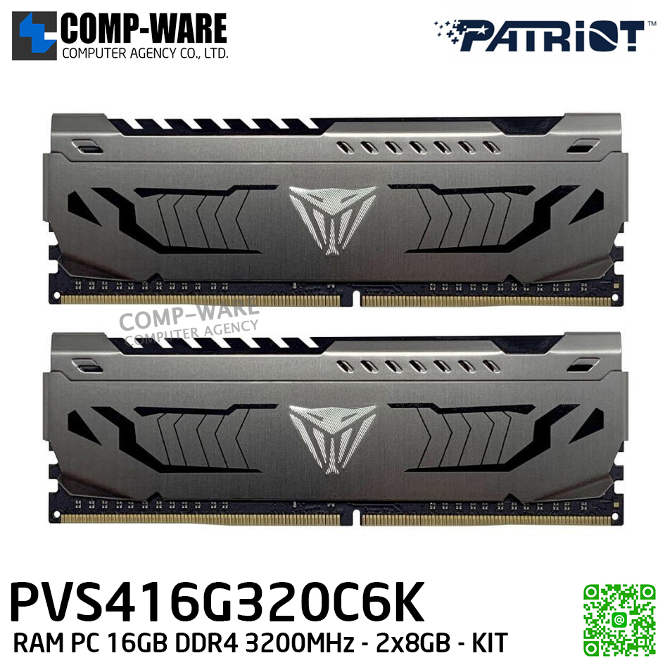 Patriot Viper Steel Series DDR4 16GB (2 x 8GB) 3200MHz Kit / RAM PC / Life Time Warranty - PVS416G320C6K