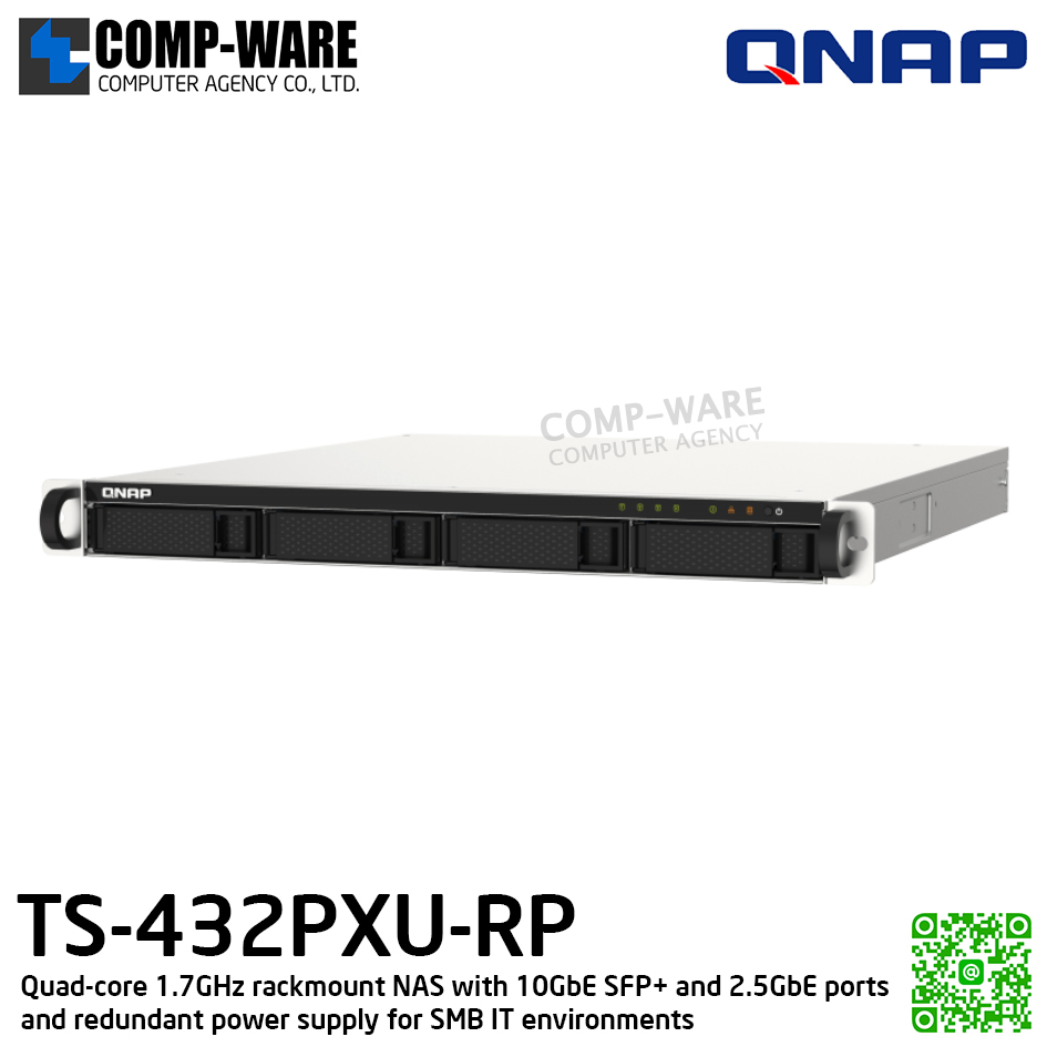QNAP (1U 4-Bay) TS-432PXU-RP-2G / Annapurna Labs Alpine AL324 (4Core) / 2GB DDR4 UDIMM / 4 x 2.5"/3.5" SATA 6Gbps / 2 x 10GbE SFP+ + 2 x 2.5GbE / Redundant PSU / 3Y Warranty / No HDD / RAIL-B02