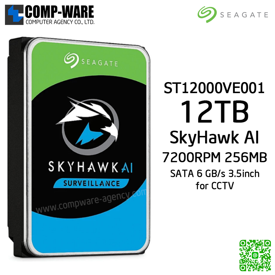 Seagate 12TB SkyHawk AI Surveillance SATA 6Gb/s 7200RPM 256MB Cache 3.5in Internal Drive - ST12000VE001