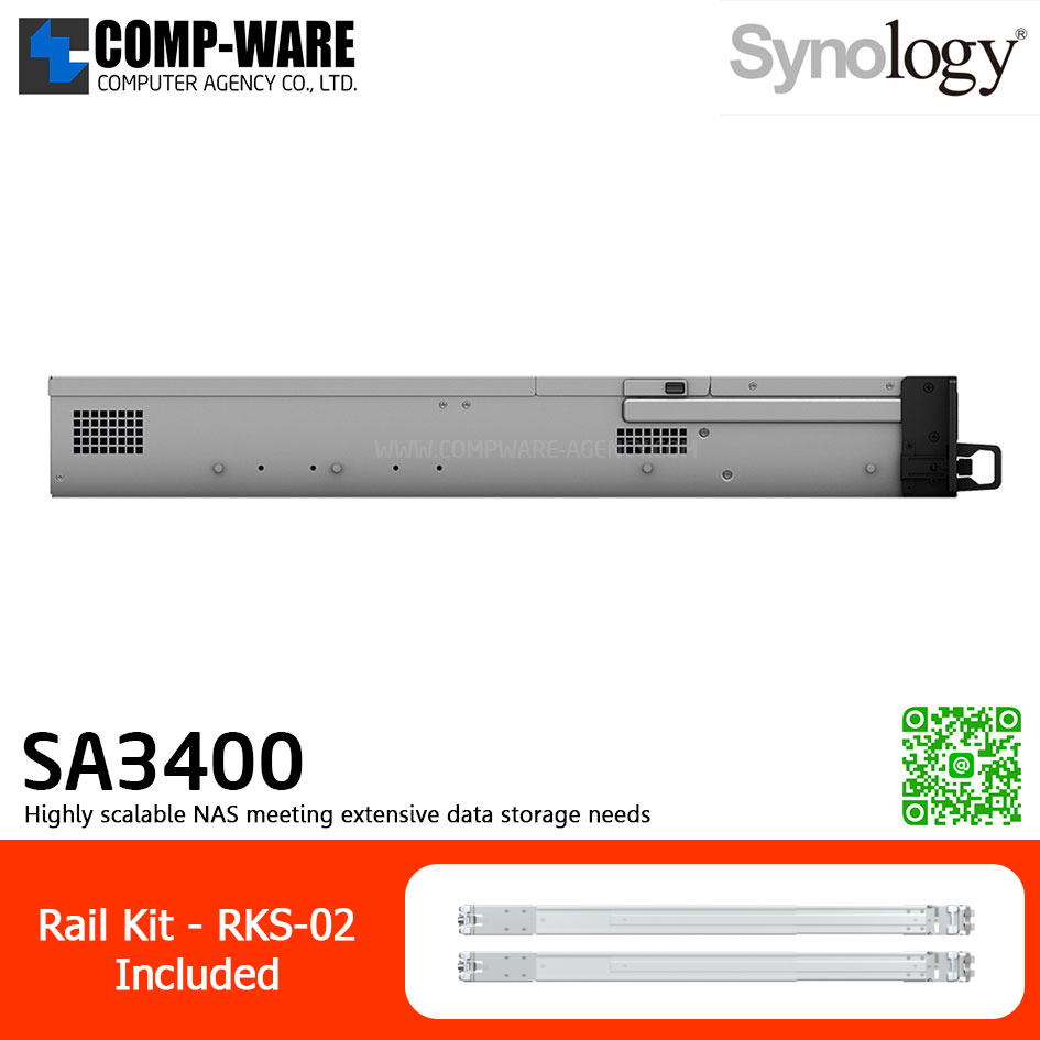 Synology RackStation (2U 12-Bay) SA3400 (16GB ECC RAM up to 128GB) Intel Xeon D-1541 8-Core ,with Rail Kit RKS-02, No HDD