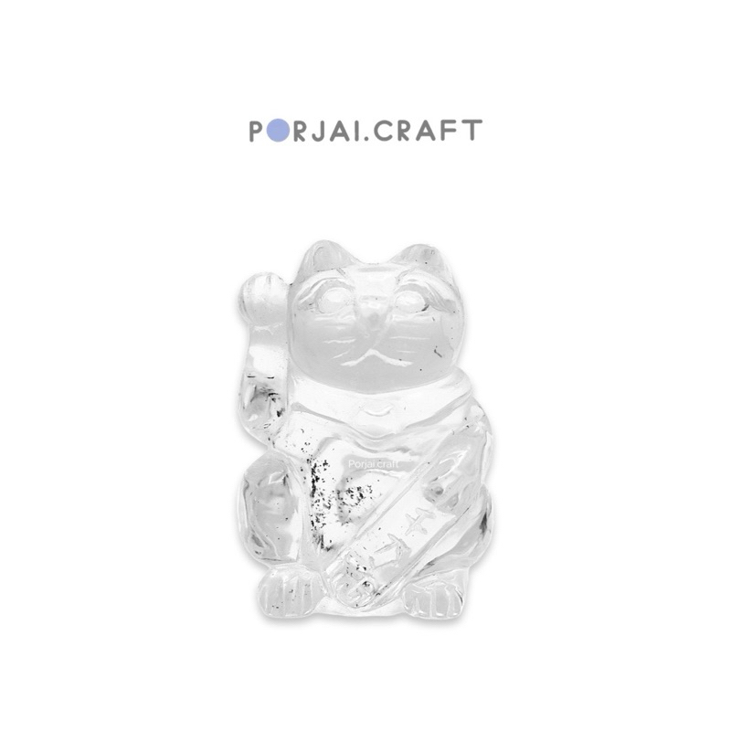 Clear Quartz Maneki-Neko Carving ควอตซ์ใสแกะสลักรูปแมวกวัก 4.8cm