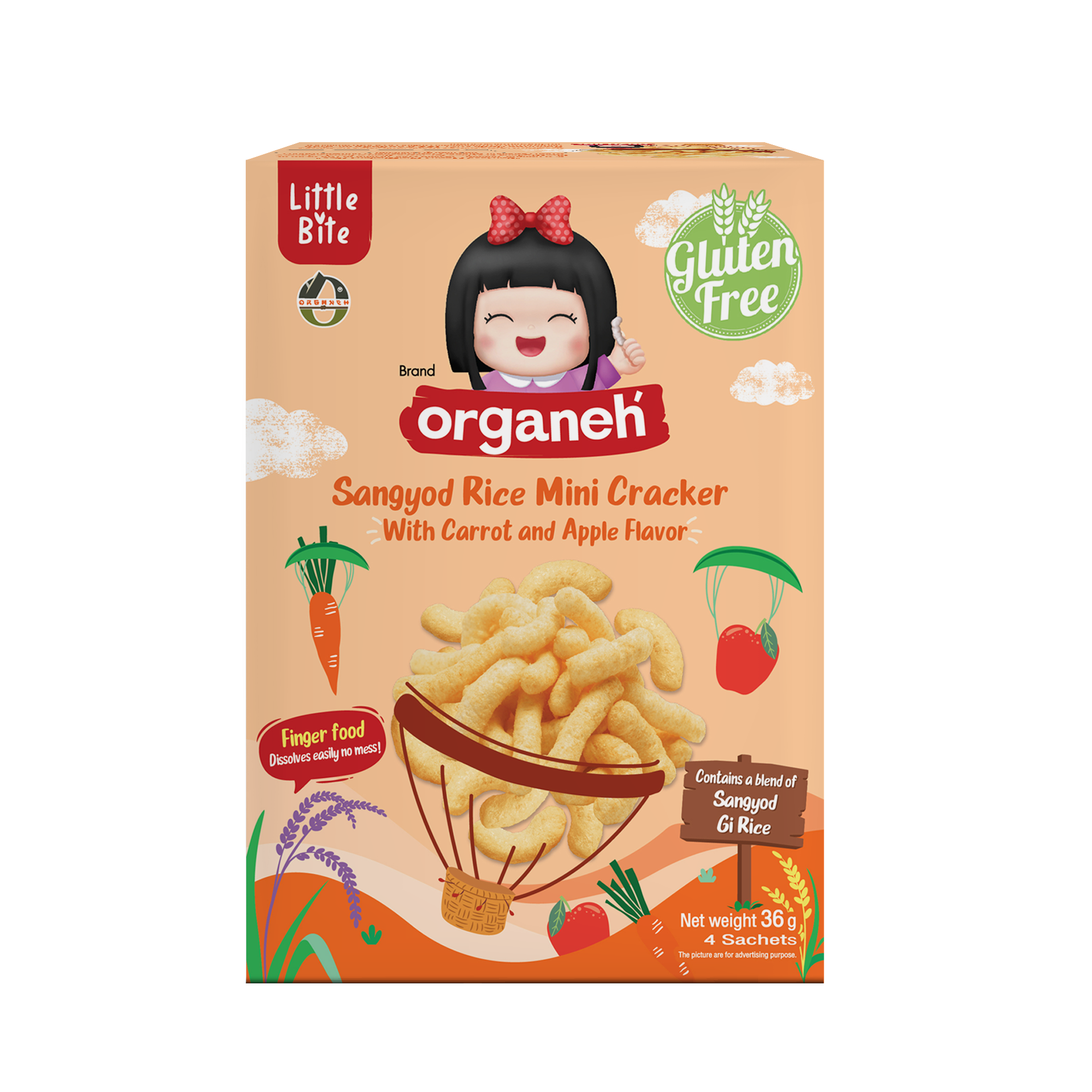 มินิแครกเกอร์ ข้าวสังข์หยด ผสมแครอทและแอปเปิ้ล