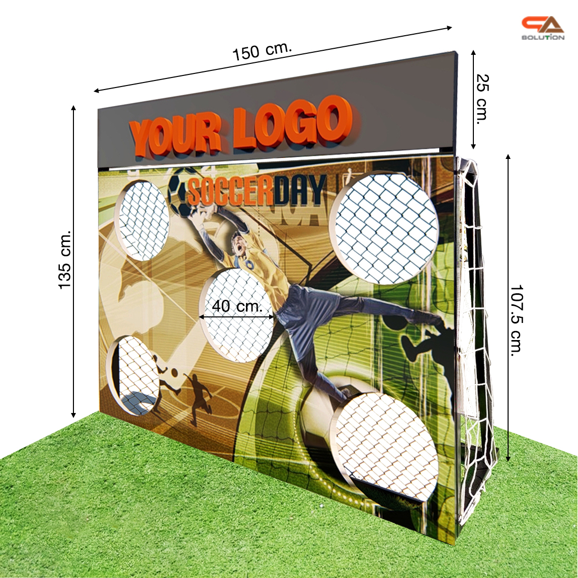 เช่าเกมส์ฟุตบอล เกมส์เตะบอล เกมส์อีเว้นท์ เกมส์FOOTBALL ขนาด (W) 150 X (H) 100 ซม.พร้อมงานพิมพ์สติ๊กเกอร์ และลูกฟุตบอล 5 ลูก