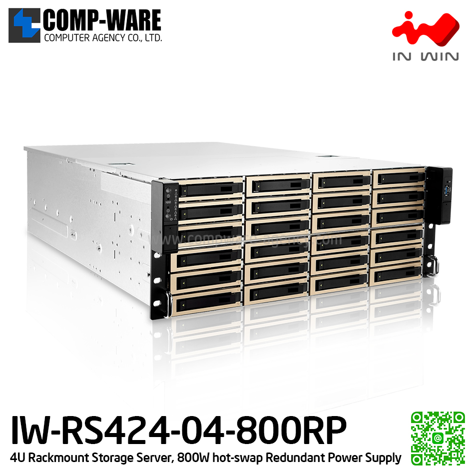 IN-WIN IW-RS424-04-800RP 4U Rackmount Storage Server, 800W hot-swap Redundant Power Supply (เคสเปล่า+พาวเวอร์ซัพพลาย) รับประกัน 3ปี
