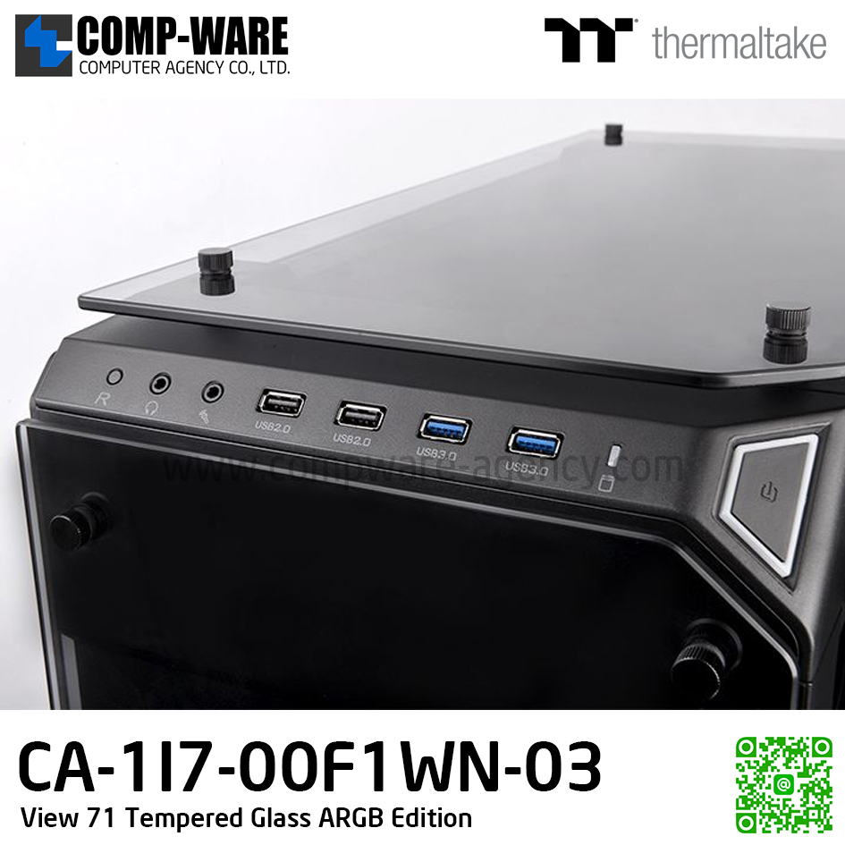 Thermaltake View 71 Tempered Glass ARGB Edition full tower case which comes with three pre-installed 140mm ARGB fans, built-in power cover, and can support motherboards up to E-ATX. CA-1I7-00F1WN-03