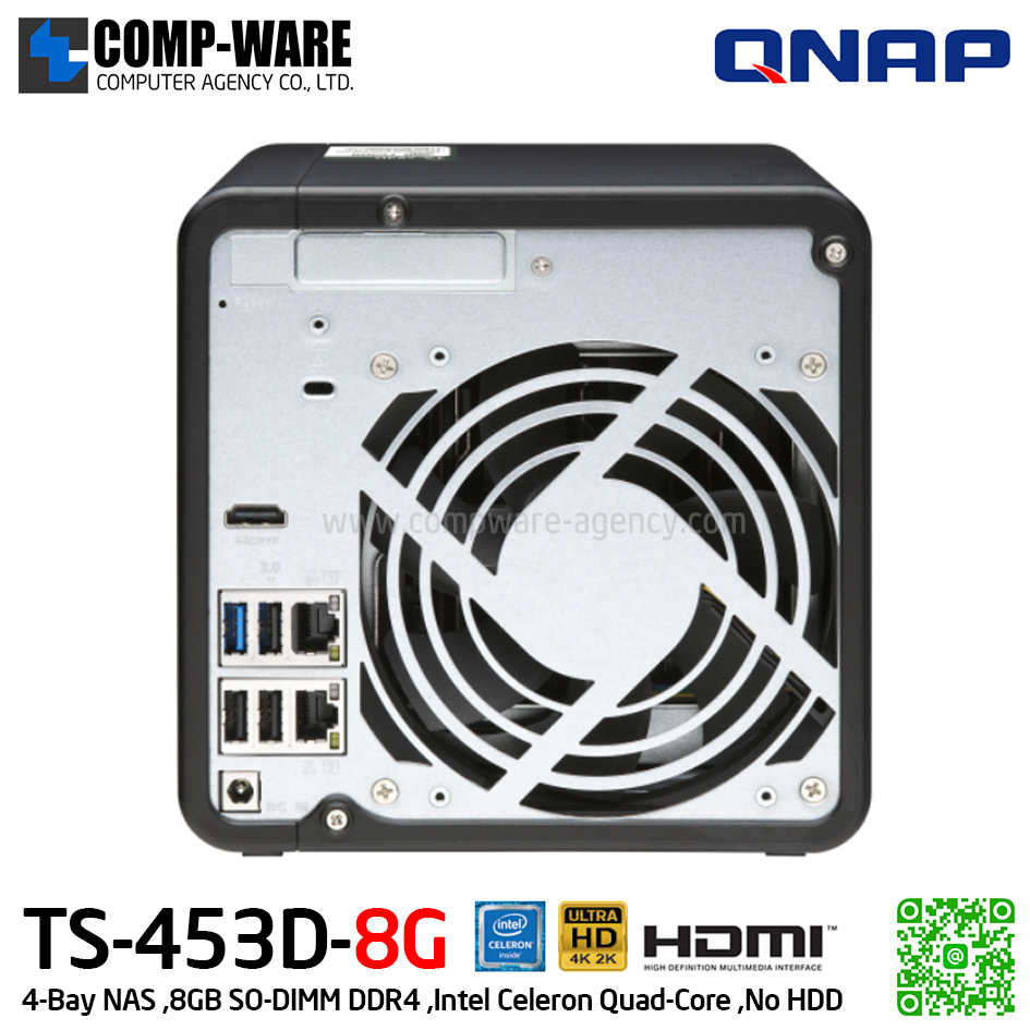 QNAP NAS (4-Bay) TS-453D (8GB RAM) Intel Celeron Quad-Core ,No HDD รับประกัน 3ปี (สามารถเพิ่มประกันตัวเครื่องเป็น 5ปีได้-option)