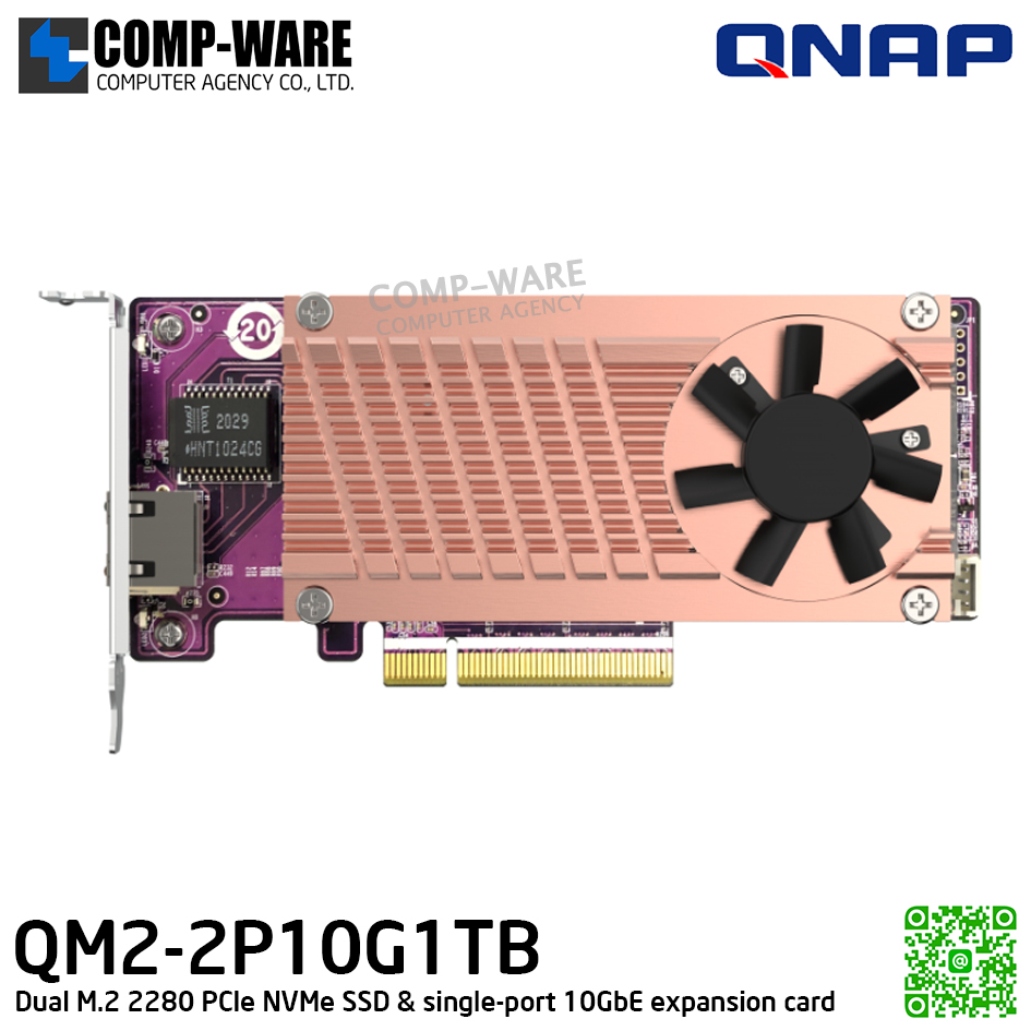 QNAP QM2-2P10G1TB Dual M.2 2280 PCIe NVMe SSD & single-port 10GbE expansion card (รับประกัน 1ปี)