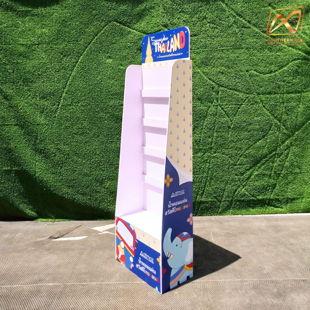 ชั้นวางสินค้าพลาสวูด รุ่น H02 ขนาด (W)45 x (D)25 x (H)150 ซม. พลาสวูดหนา 8 มม.พร้อมงานพิมพ์สติ๊กเกอร์ ( ราคาไม่รวมขอแขวนและป้ายราคา )