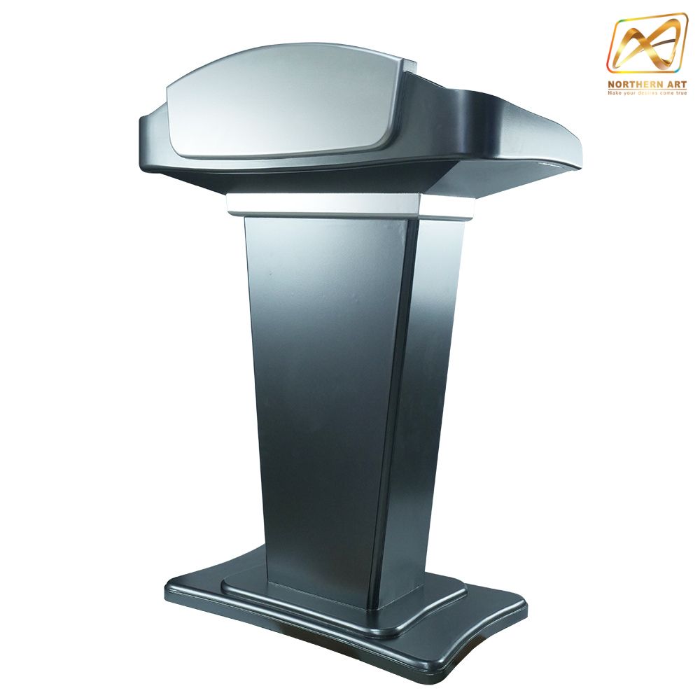 โพเดียมไม้สีเทามุก รุ่น PD-07 ขนาดTOP 90 x 46 ซม.สูง 120 ซม. พร้อมชั้นวางของ(สินค้าตัวโชว์)