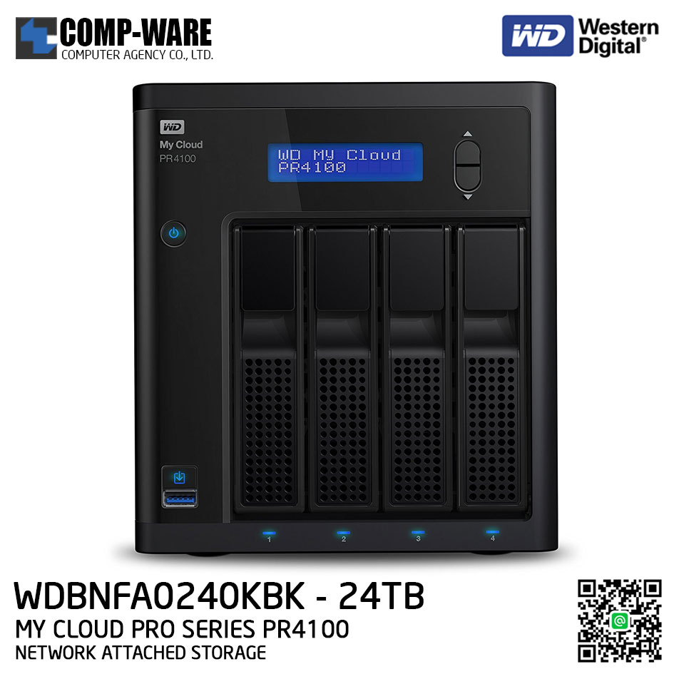 WD 24TB My Cloud Pro Series PR4100 4-Bay Network Attached Storage - WDBNFA0240KBK-SESN