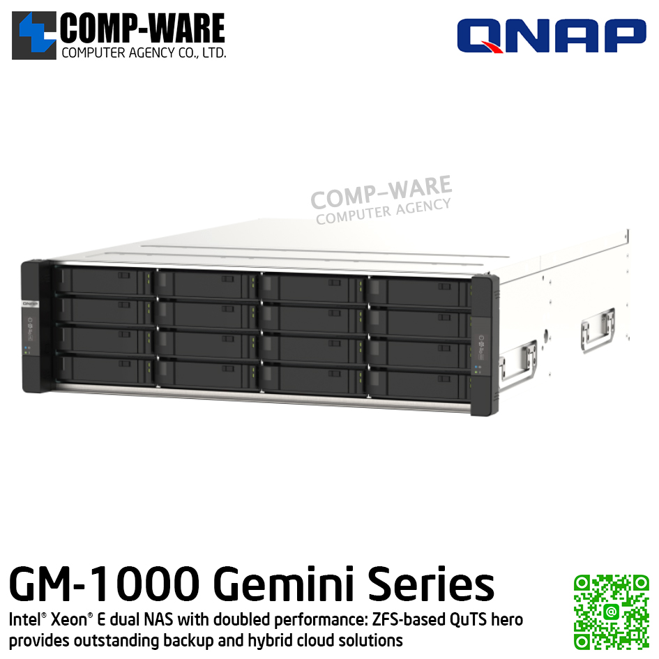 QNAP (3U 20-Bay) GM-1002 / Intel Xeon E-2236 (6Core) / 16GB UDIMM DDR4 ECC (2 x 8GB) /8 x 2.5"/3.5" SATA 6Gbps + 2 x 2.5" NVMe Gen3 x4/SATA 6Gbps / 770W Redundant PSU / 3Y Warranty , No HDD , No Rail Kit