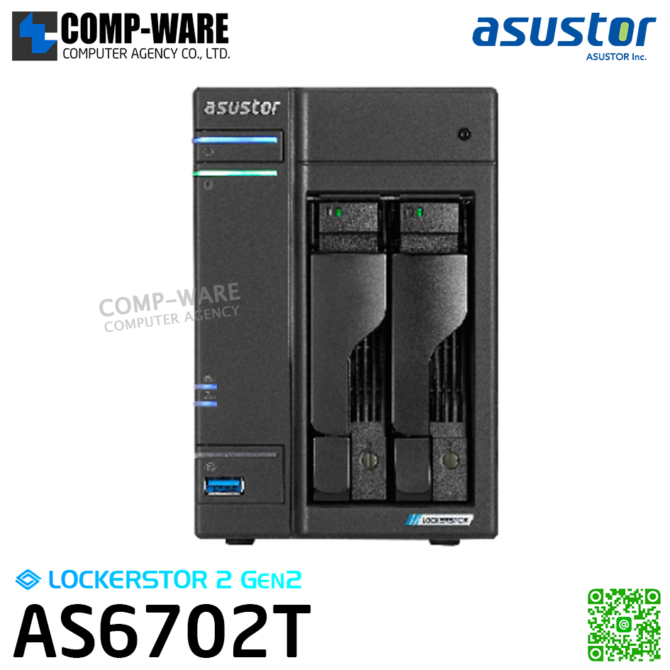 Asustor (2-Bay) AS6702T Intel Celeron N5105 Quad-Core 2.0GHz (4GB DDR4 RAM) 3Years Warranty , No HDD