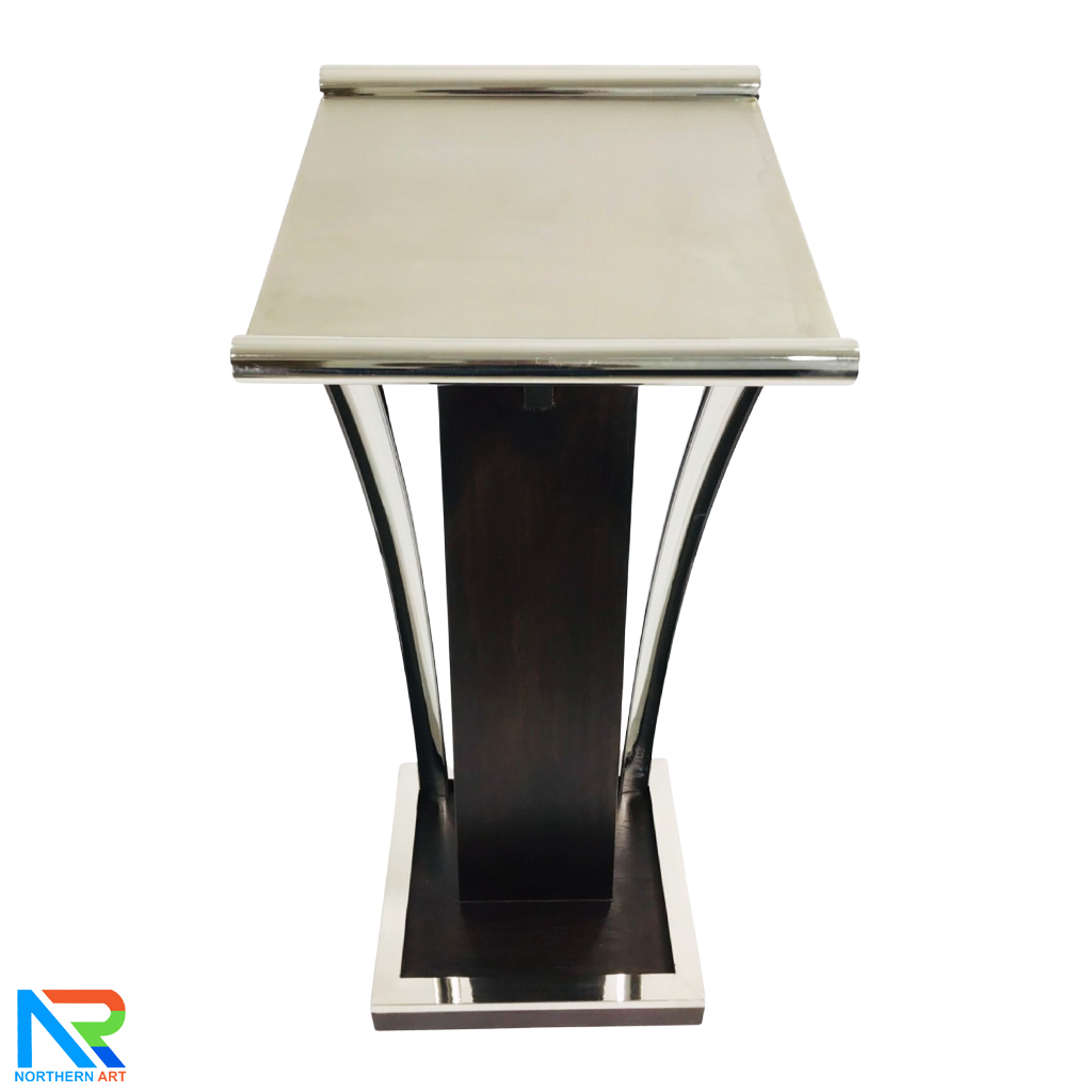 โพเดียมไม้จริง สีดำ PD-01 ขนาด (W) 48x (L) 51 (H) 120 cm Top หุ้มสแตนเลส เกรด 304 แข็งแรงทนทาน พร้อมจัดส่งทั่วไทย