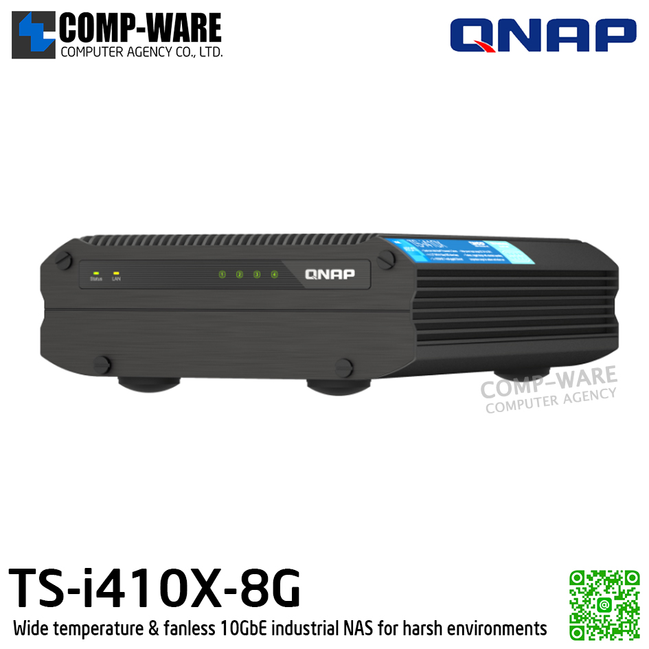 QNAP industrial NAS (Tower 4-Bay 2.5in) TS-i410X-8G / Intel Atom x6425E / 8GB on board / 4 x 2.5-inch SATA 6Gb/s / 2 x 10GBASE-T / 1 x HDMI 1.4b / Adapter Power / 3Y Warranty / No HDD