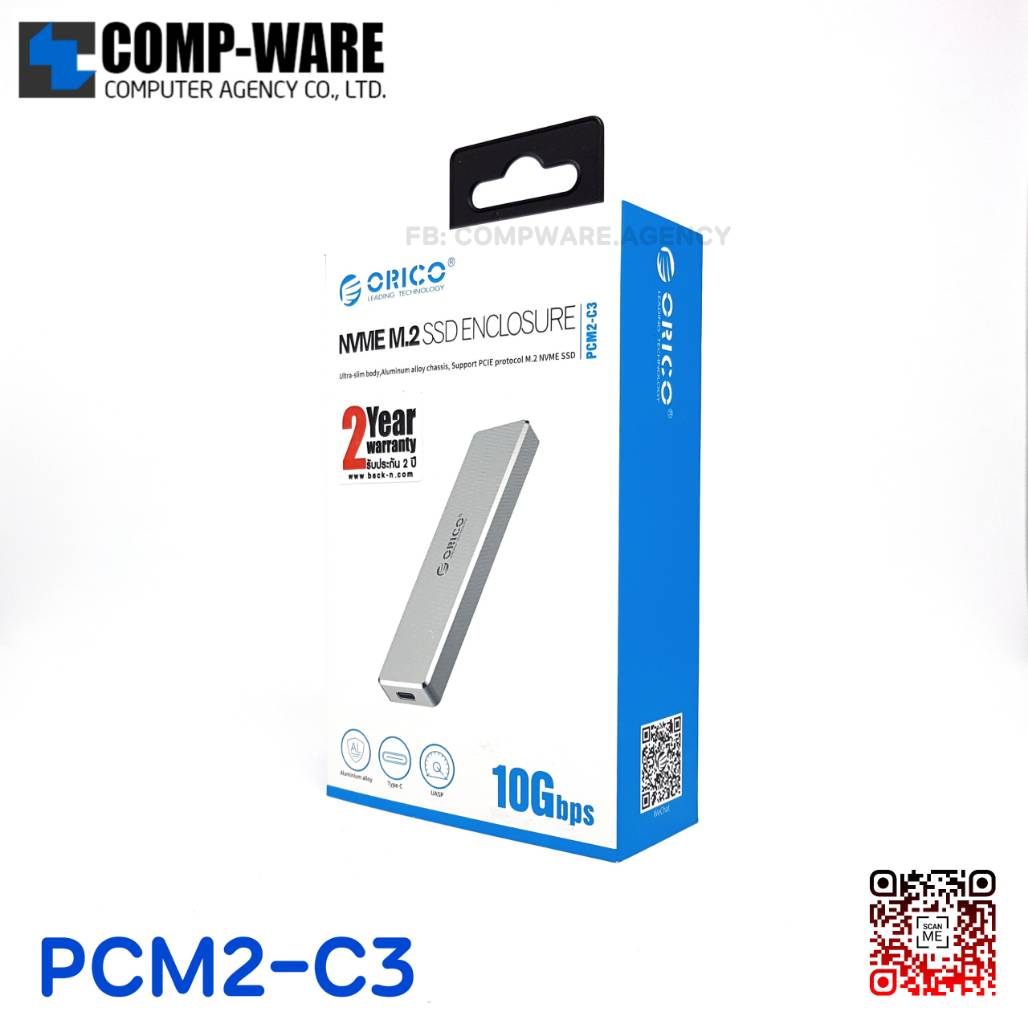 ตัวแปลง Orico PCM2-C3 Mini Push-open M.2 SSD PCIe NVMe to USB3.1 Gen2 10Gbps Aluminum Enclosure สีเงิน