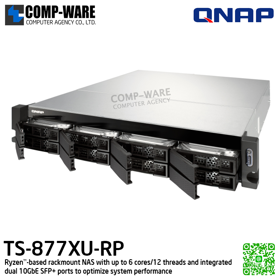 QNAP (2U 8-Bay) TS-877XU-RP-3600-8G / AMD Ryzen 5 3600 (6C/12T) / 8GB (2 x 4GB) DDR4 UDIMM / 8 x 2.5"/3.5" SATA 6Gbps / 2xGigaLan, 2x10GbE SFP+ / 300W Redundant PSU / 3Y Warranty / No HDD / Rail kit RAIL-B02