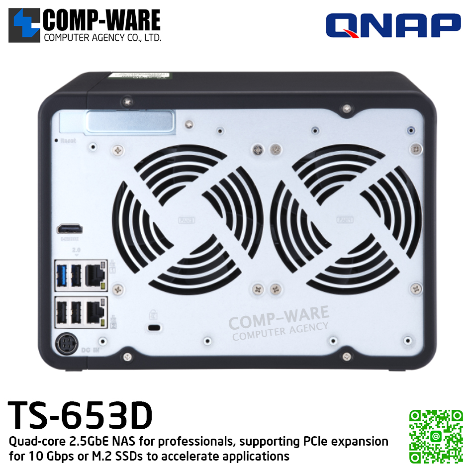 QNAP (Tower 6-Bay) TS-653D-8G / Intel Celeron J4125 (4Core) / 8GB DDR4 SODIMM / 6x 2.5"/3.5" SATA 6Gbps / 2 x 2.5GbE / Adapter Power / 3Y Warranty / No HDD
