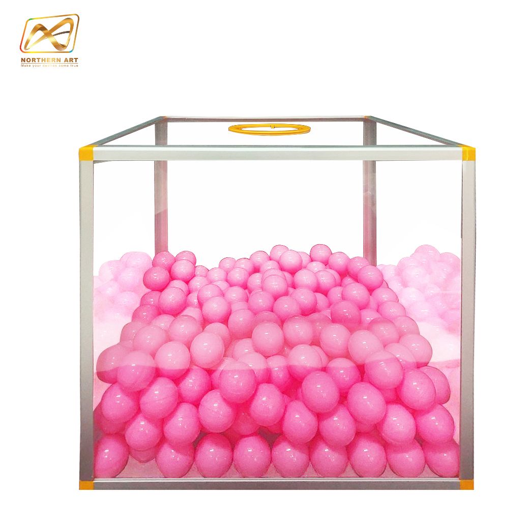 กล่องจับรางวัล กล่องพลาสติกใสจับรางวัล ขนาด 40x40 ซม. ขอบอะลูมิเนียม ถอดประกอบได้ (ราคาไม่รวมลูกบอล)