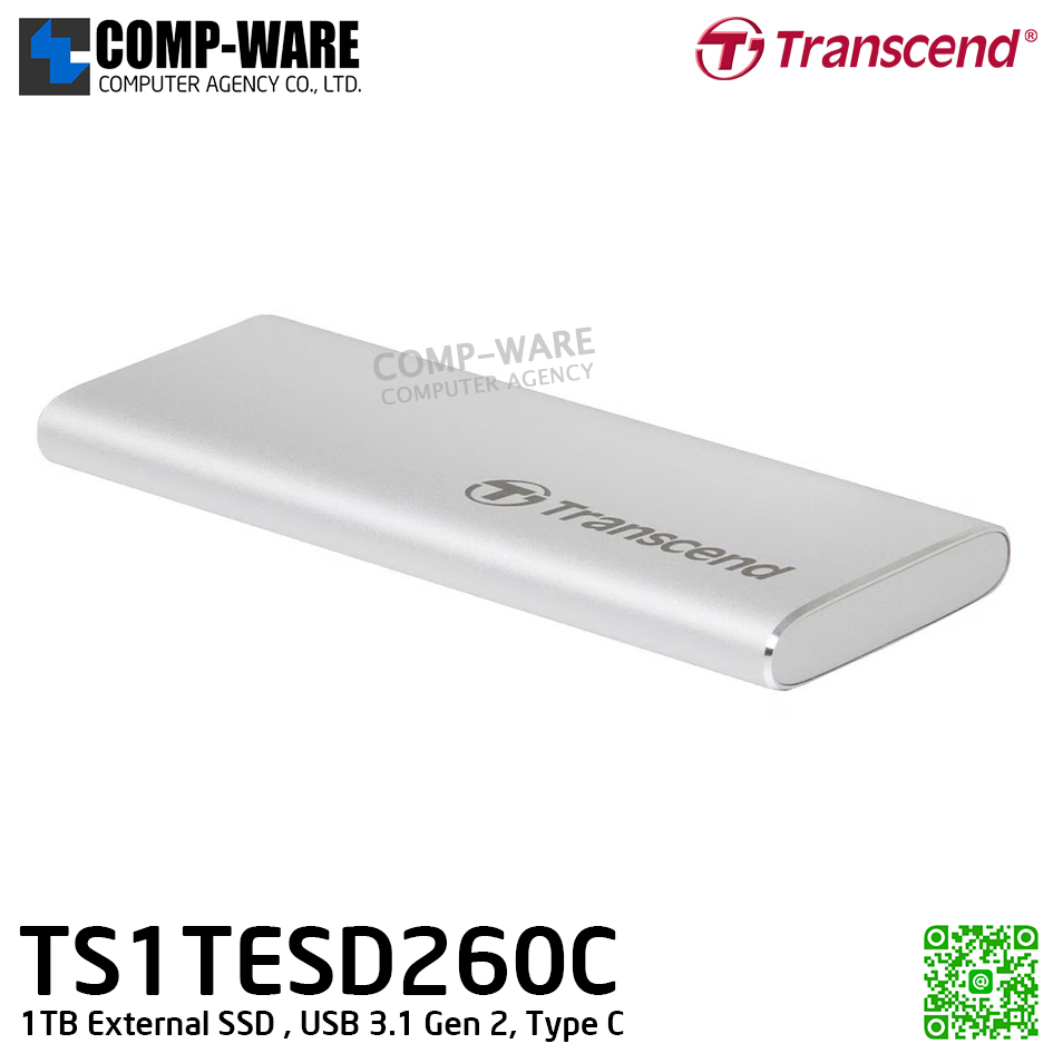 Transcend ESD260C 1TB External SSD , USB 3.1 Gen 2, Type C , TS1TESD260C - 3Y Warranty - Portable SSD