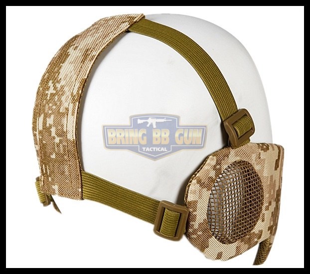 หน้ากากตะแกรงครึ่งหน้า รุ่นแก้มผ้ามีที่ปิดหู